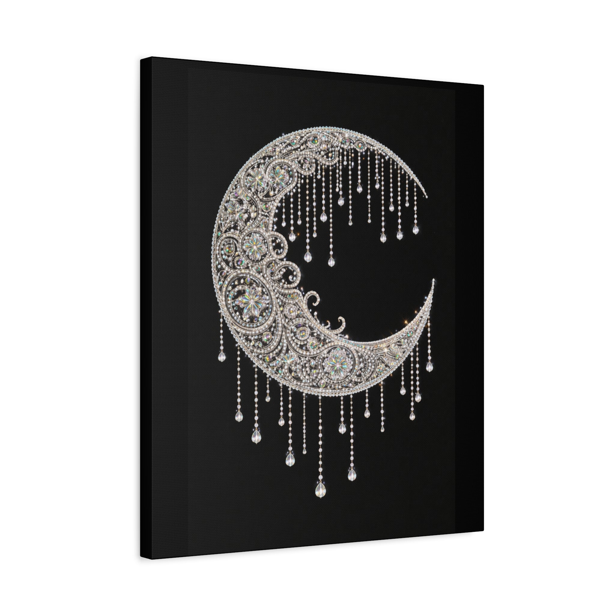 Crescent Moon Jewel Canvas Art — Decorative Boho Moon Wall Decor