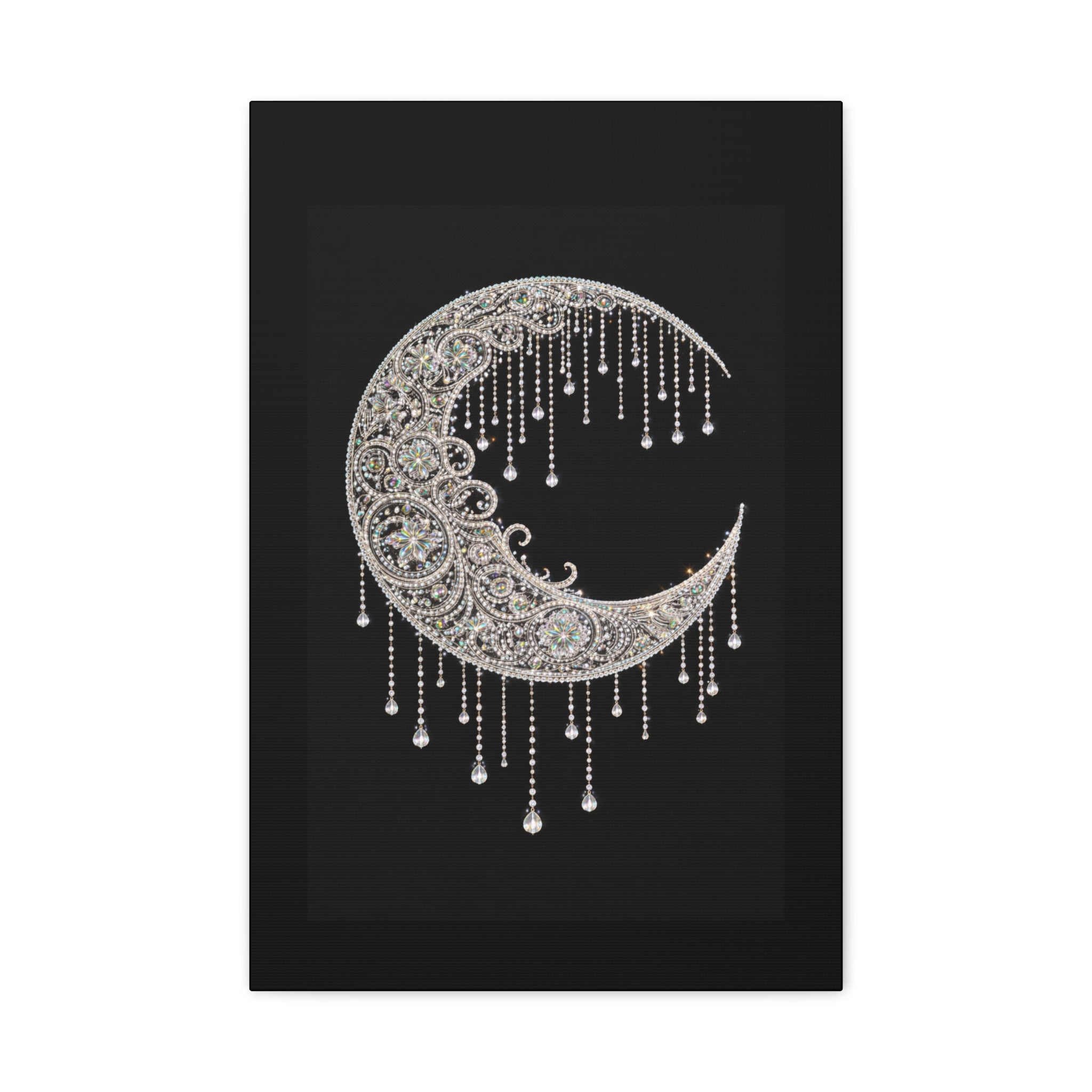 Crescent Moon Jewel Canvas Art — Decorative Boho Moon Wall Decor