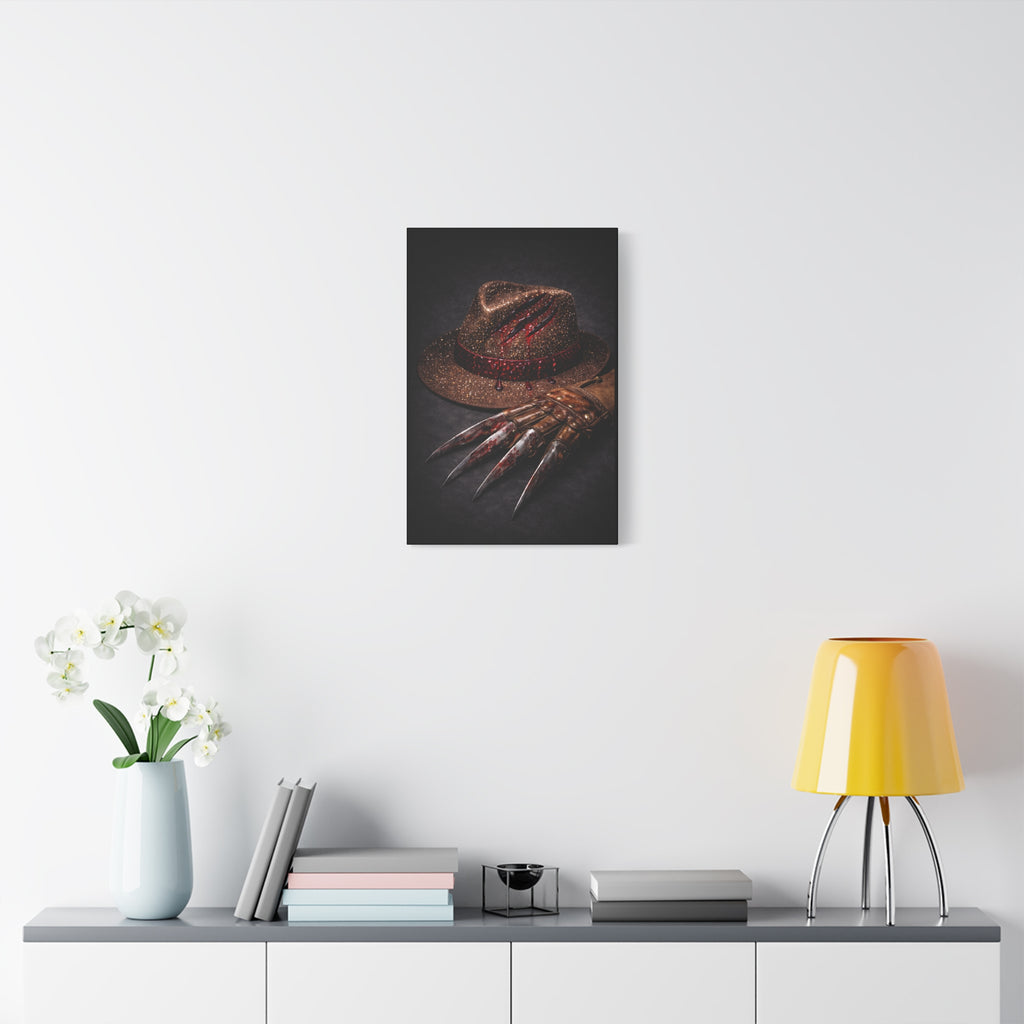 Horror Wall Art Canvas — Glove & Bloody Fedora Matte Stretched Print