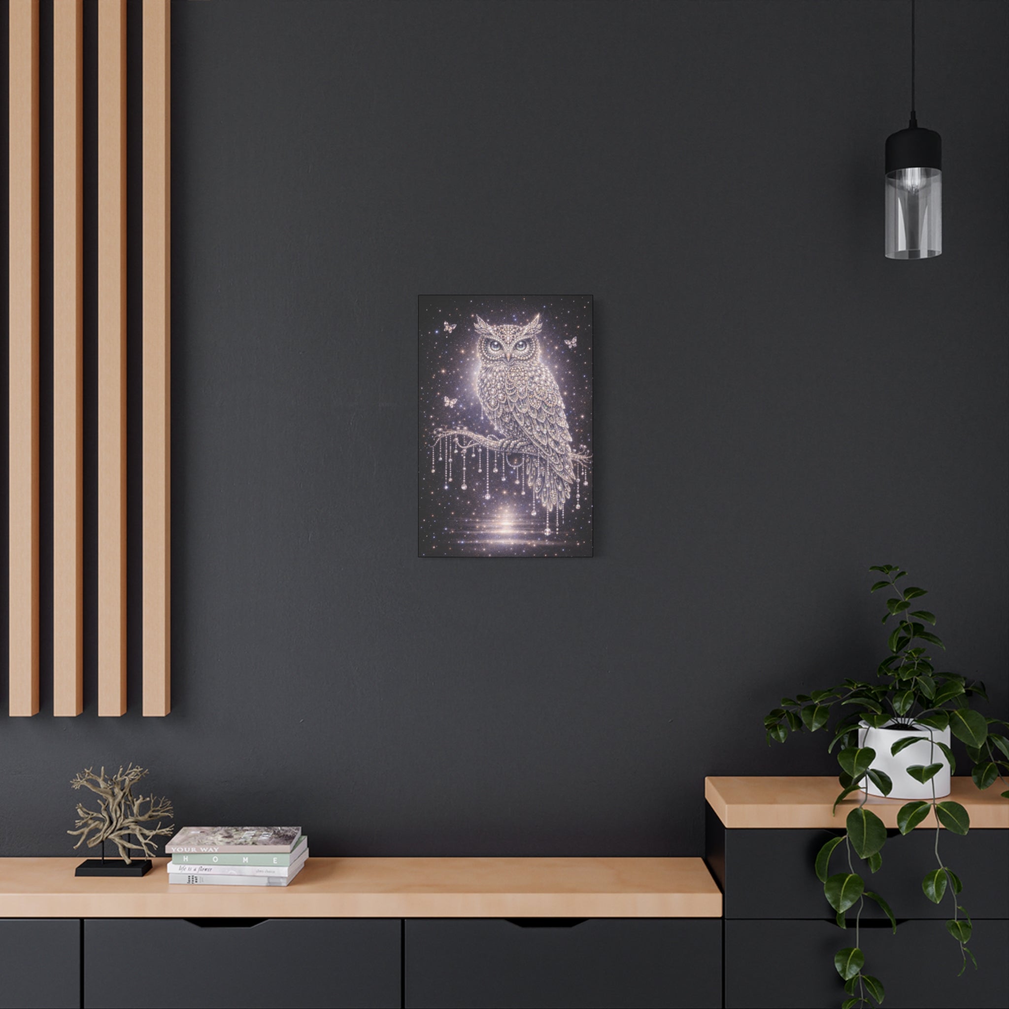 Mystic Owl Canvas Art - Sparkling Night Owl Wall Decor