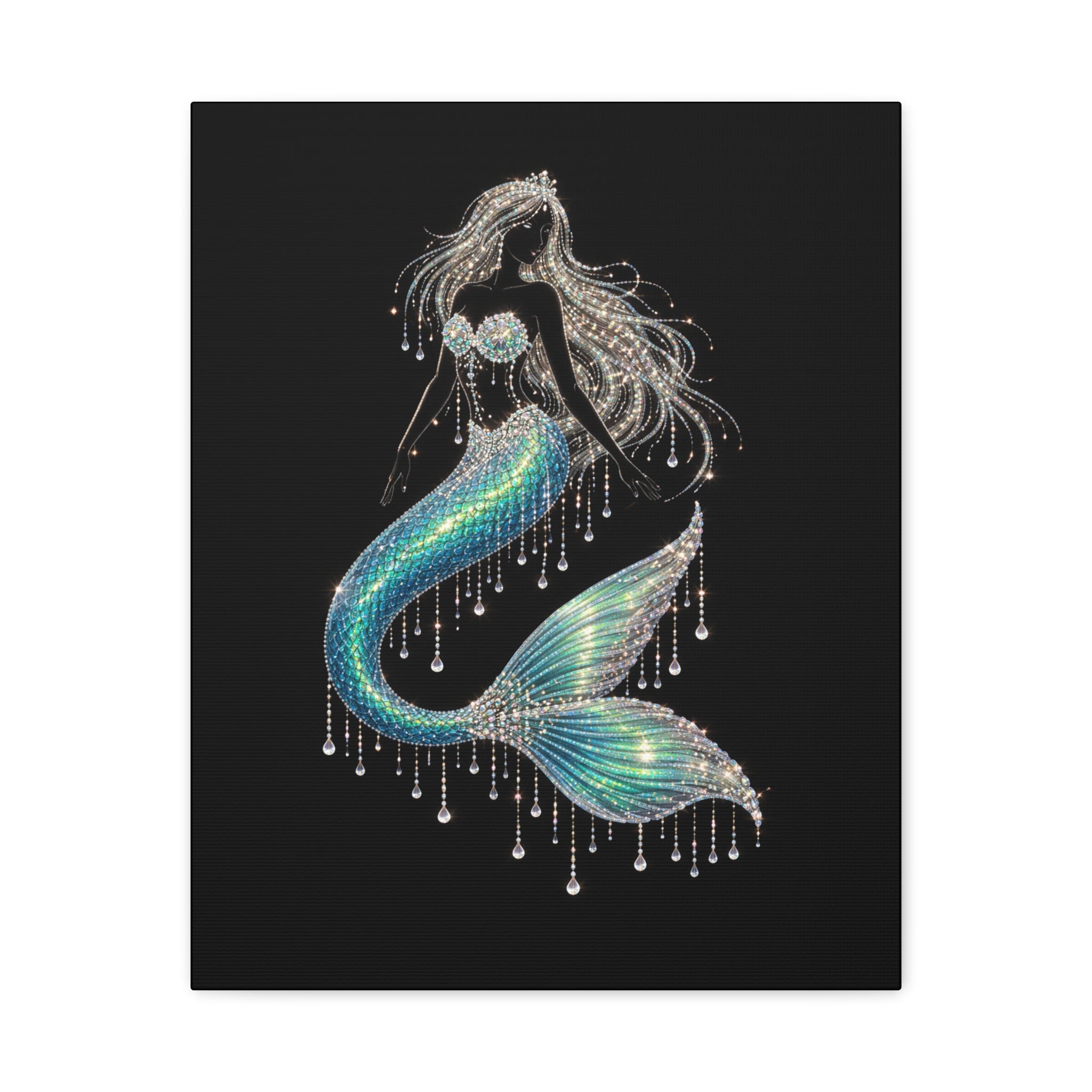 Mermaid Canvas Art — Iridescent Jewel-Embellished Mermaid Wall Decor