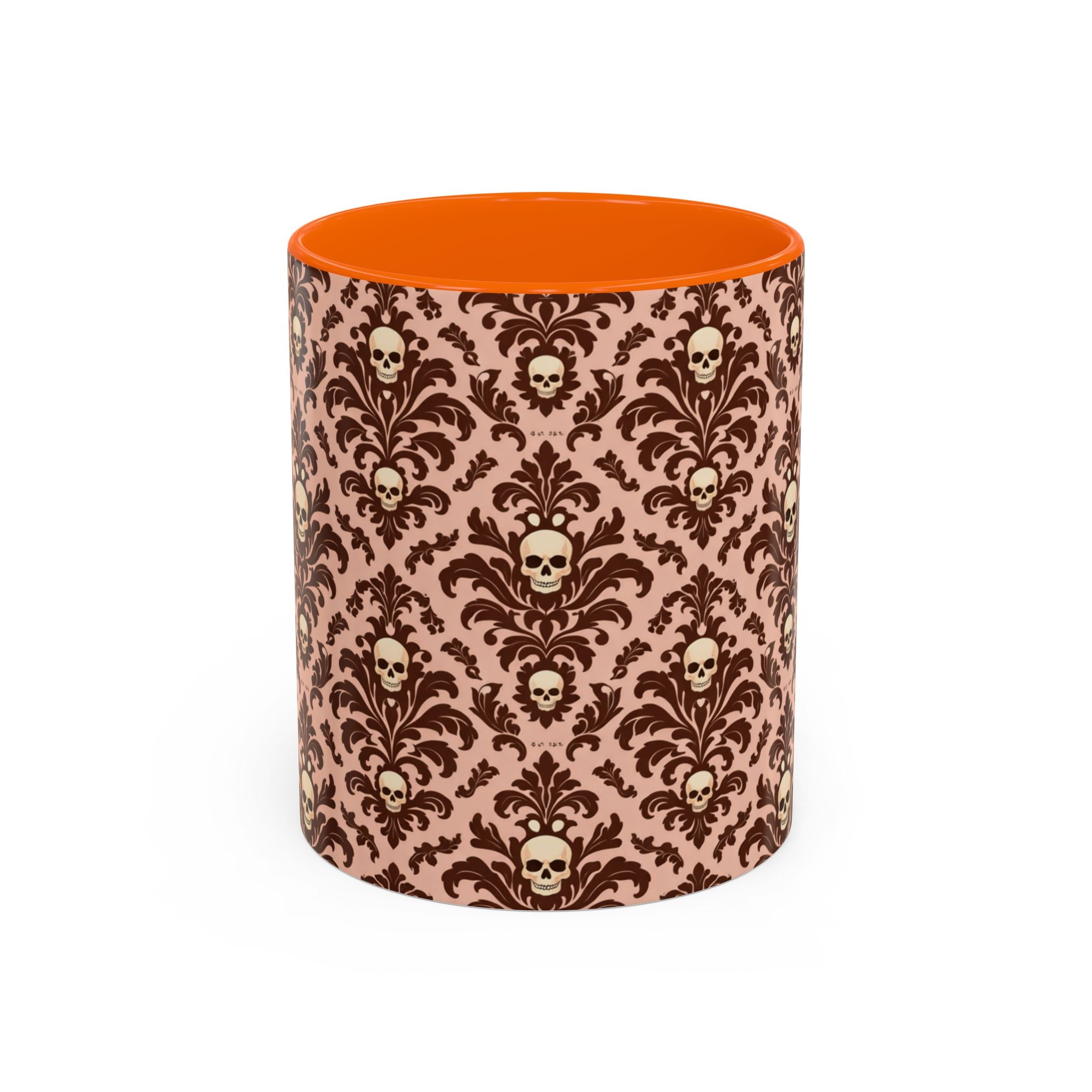 Skull Damask Accent Coffee Mug — Gothic Vintage Pattern (11/15 oz)