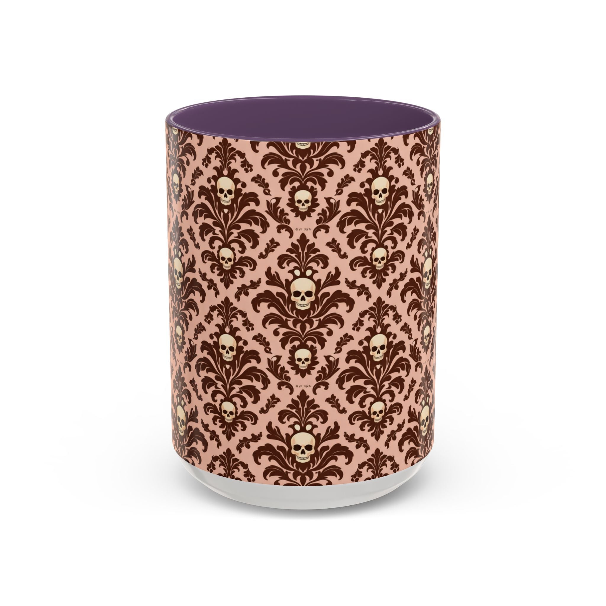 Skull Damask Accent Coffee Mug — Gothic Vintage Pattern (11/15 oz)