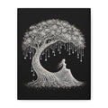 Silver Crystal Tree Canvas — Elegant Woman Under Bejeweled Tree Matte Wall Art