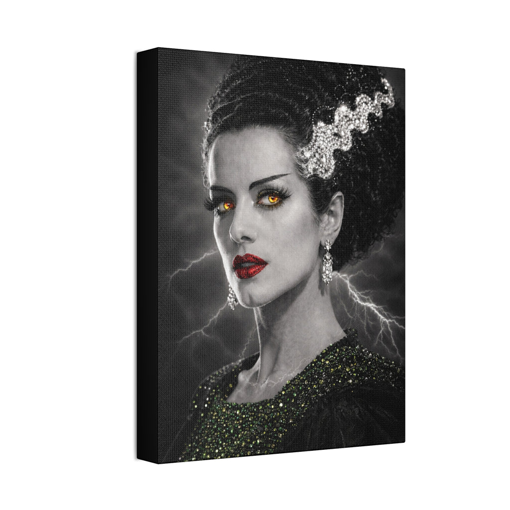 Gothic Lightning Bride Canvas Art — Dramatic Portrait with Gold Eyes