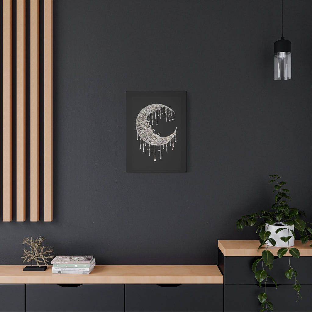 Crescent Moon Jewel Canvas Art — Decorative Boho Moon Wall Decor