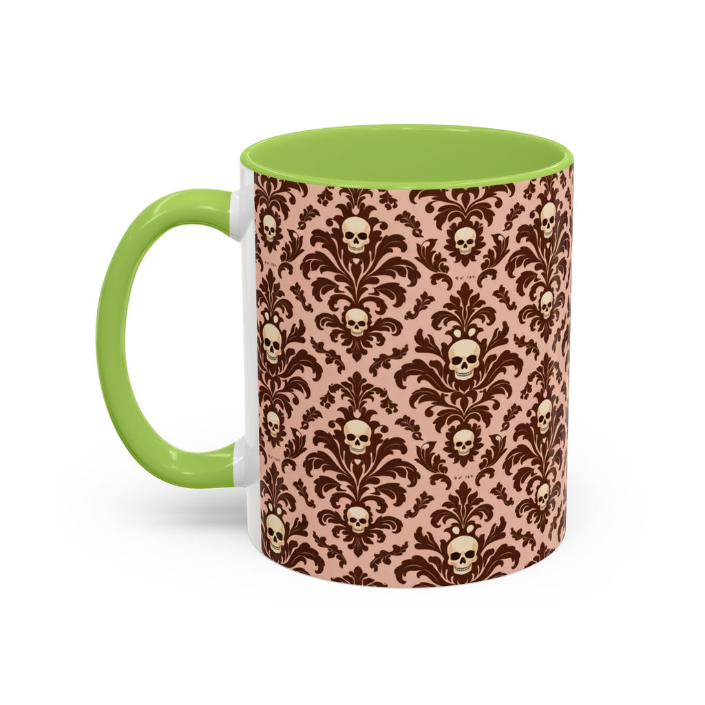 Skull Damask Accent Coffee Mug — Gothic Vintage Pattern (11/15 oz)