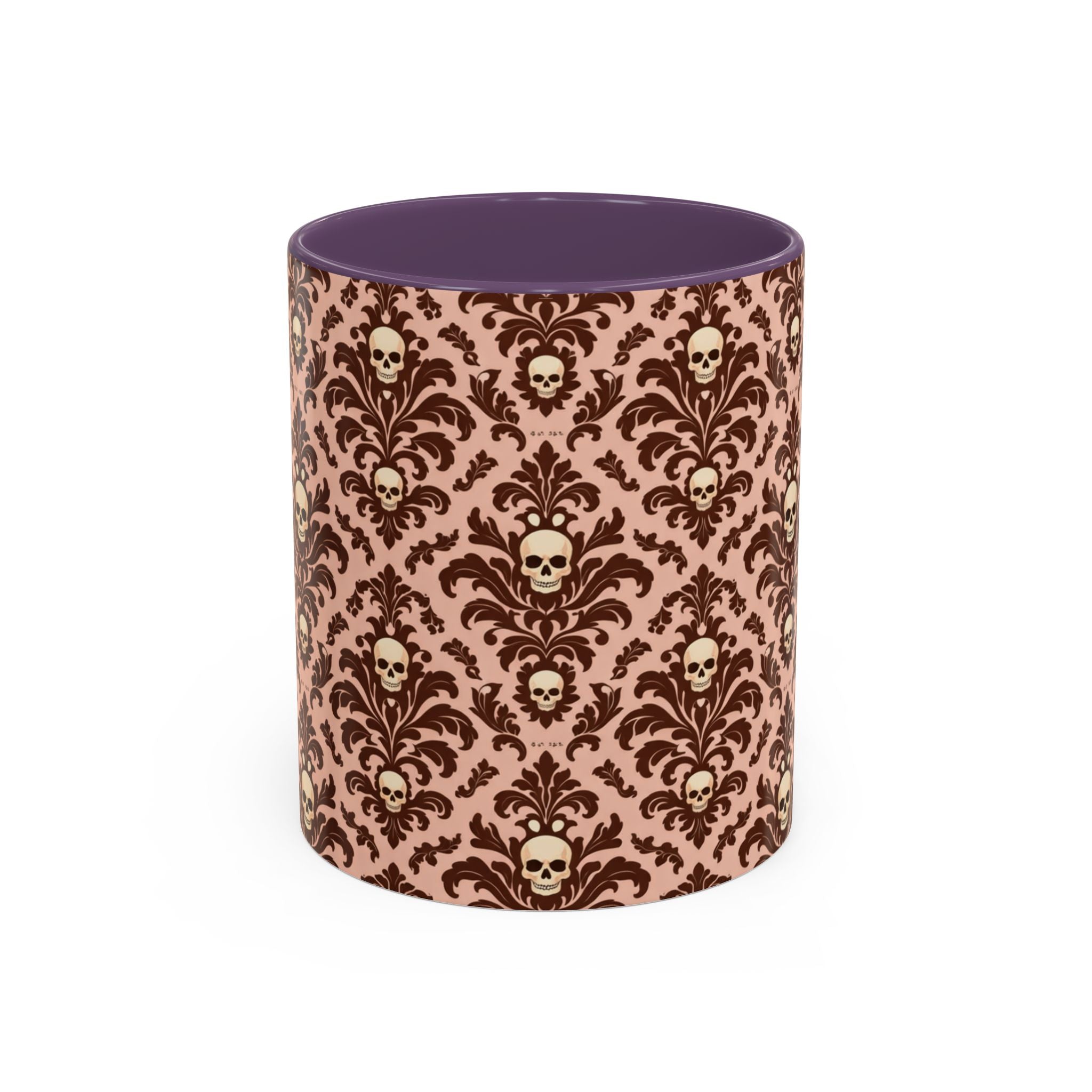 Skull Damask Accent Coffee Mug — Gothic Vintage Pattern (11/15 oz)