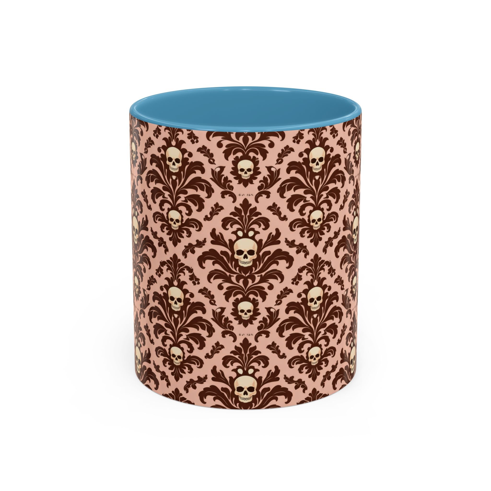 Skull Damask Accent Coffee Mug — Gothic Vintage Pattern (11/15 oz)