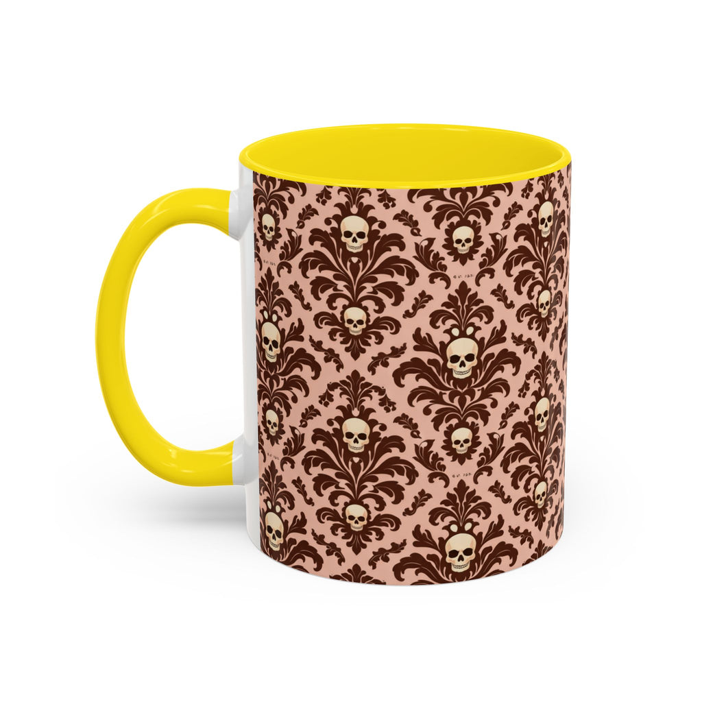 Skull Damask Accent Coffee Mug — Gothic Vintage Pattern (11/15 oz)