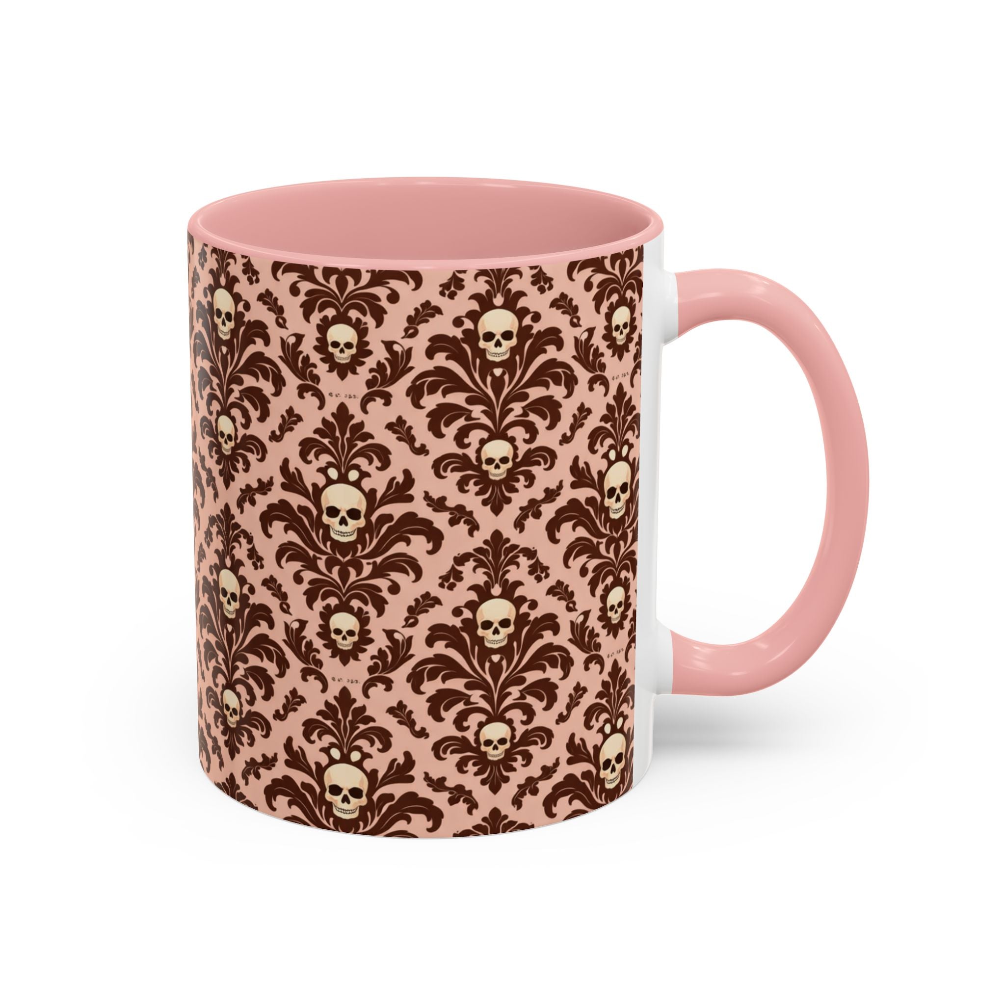 Skull Damask Accent Coffee Mug — Gothic Vintage Pattern (11/15 oz)