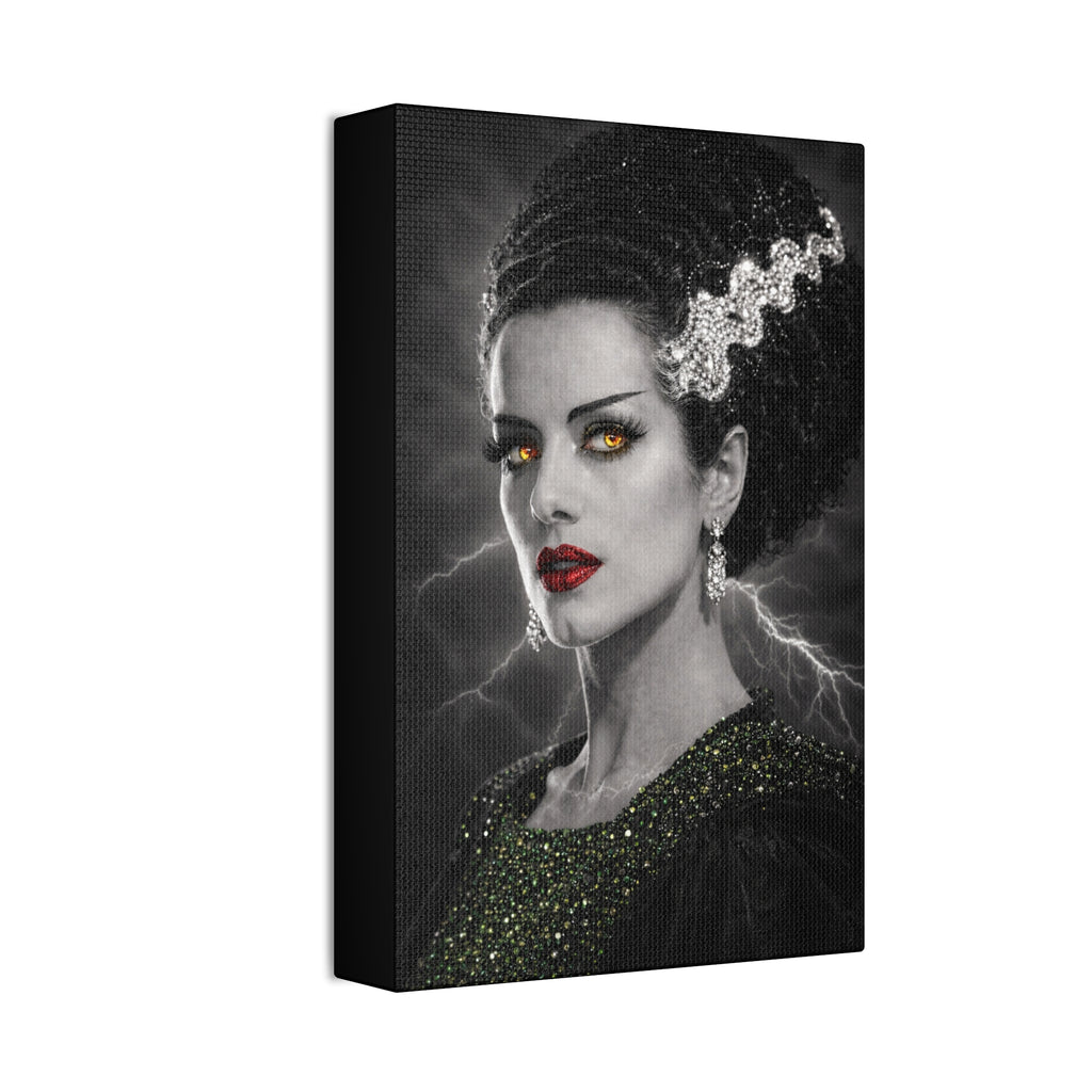 Gothic Lightning Bride Canvas Art — Dramatic Portrait with Gold Eyes