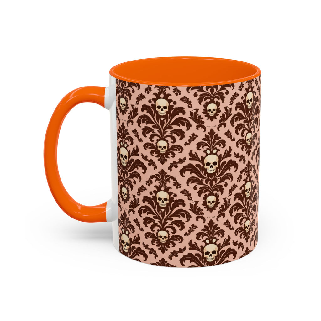 Skull Damask Accent Coffee Mug — Gothic Vintage Pattern (11/15 oz)