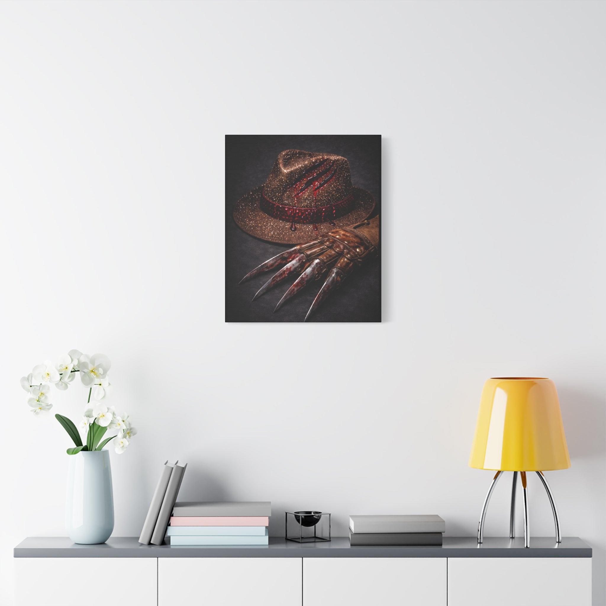 Horror Wall Art Canvas — Glove & Bloody Fedora Matte Stretched Print
