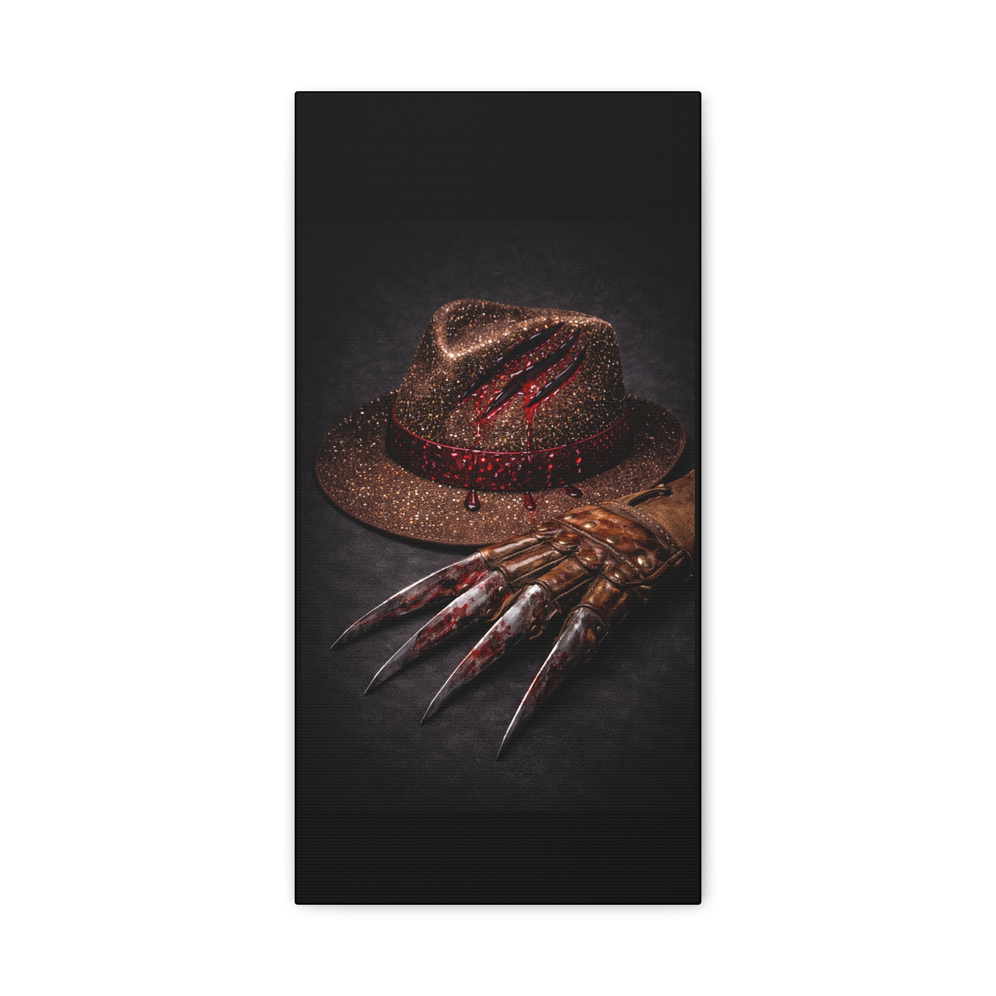 Horror Wall Art Canvas — Glove & Bloody Fedora Matte Stretched Print