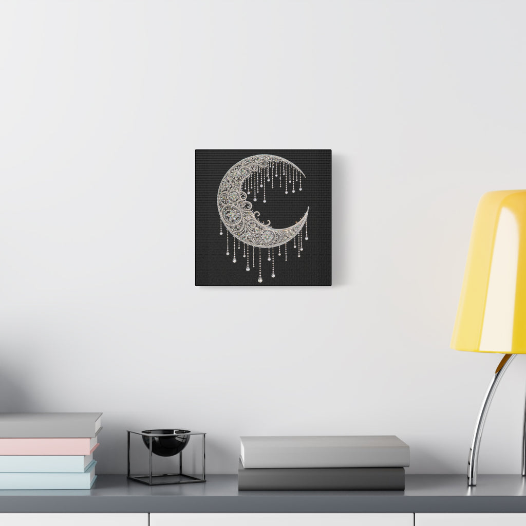 Crescent Moon Jewel Canvas Art — Decorative Boho Moon Wall Decor
