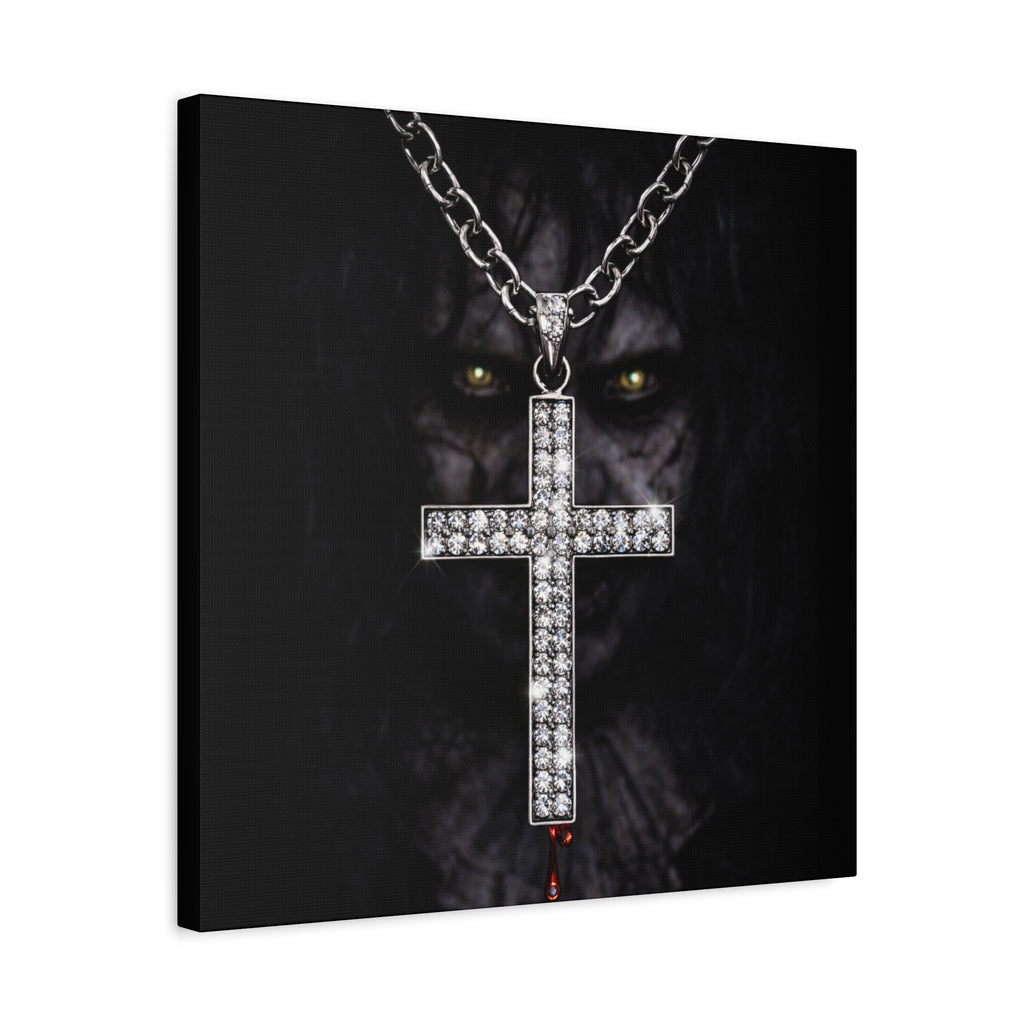 Gothic Vampire Cross Canvas Print — Dark Horror Wall Art