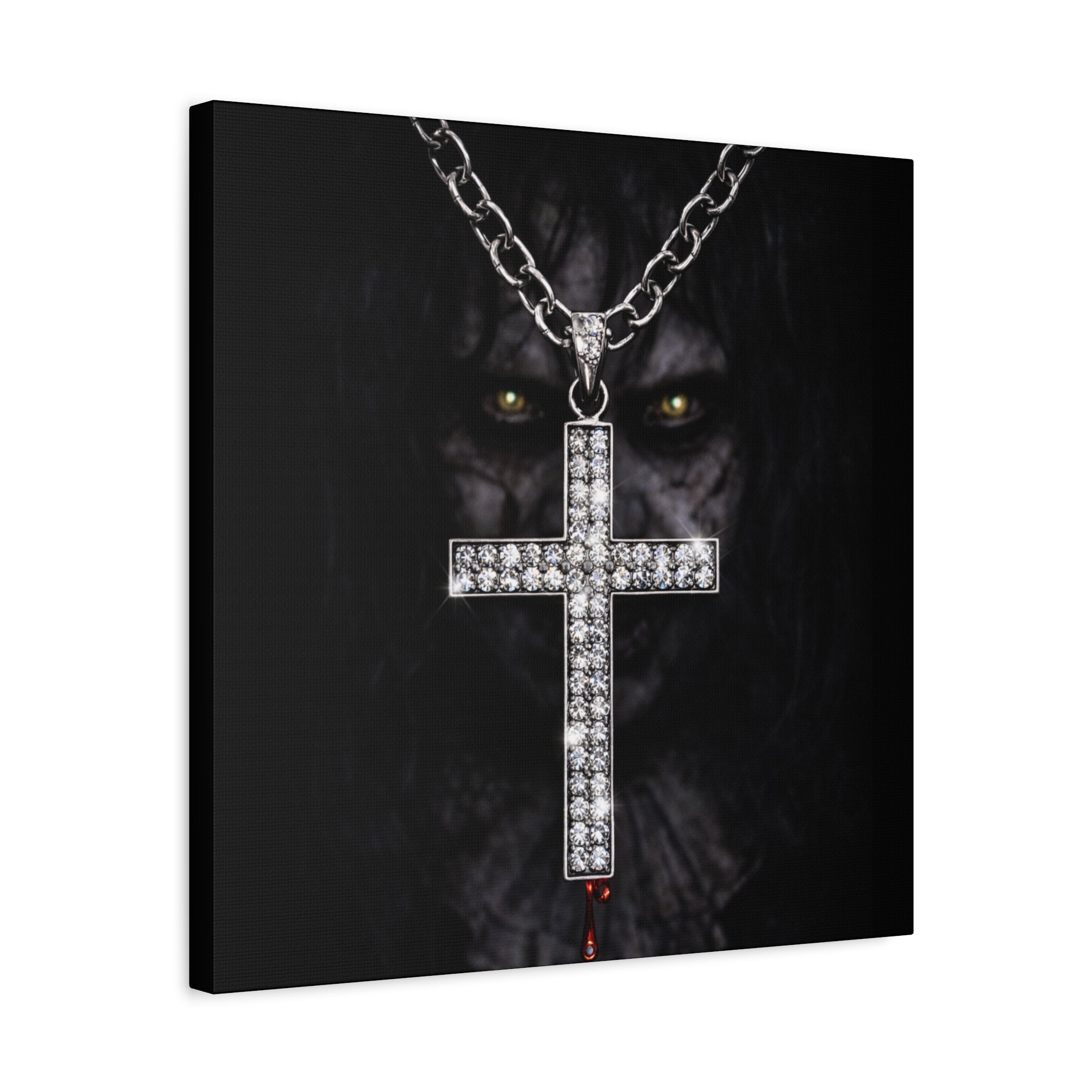 Gothic Vampire Cross Canvas Print — Dark Horror Wall Art