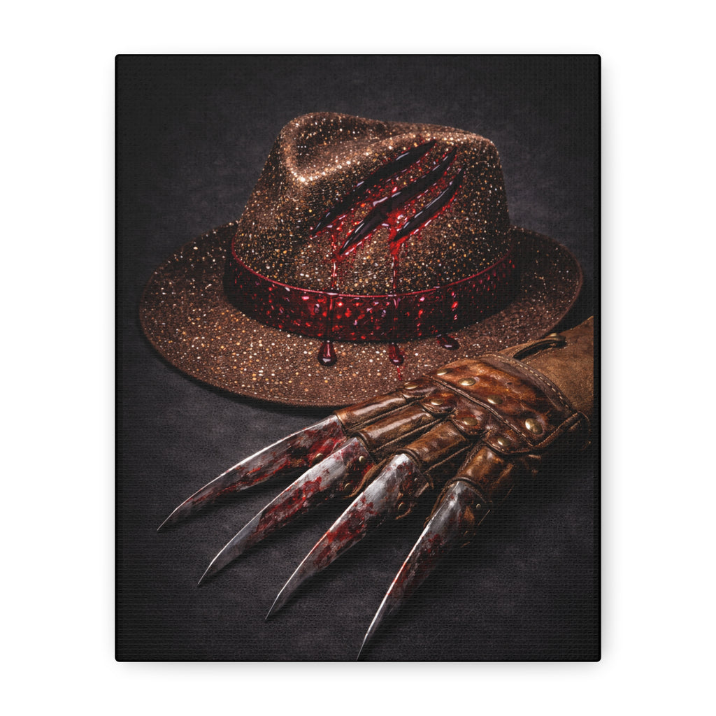 Horror Wall Art Canvas — Glove & Bloody Fedora Matte Stretched Print