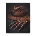 Horror Wall Art Canvas — Glove & Bloody Fedora Matte Stretched Print