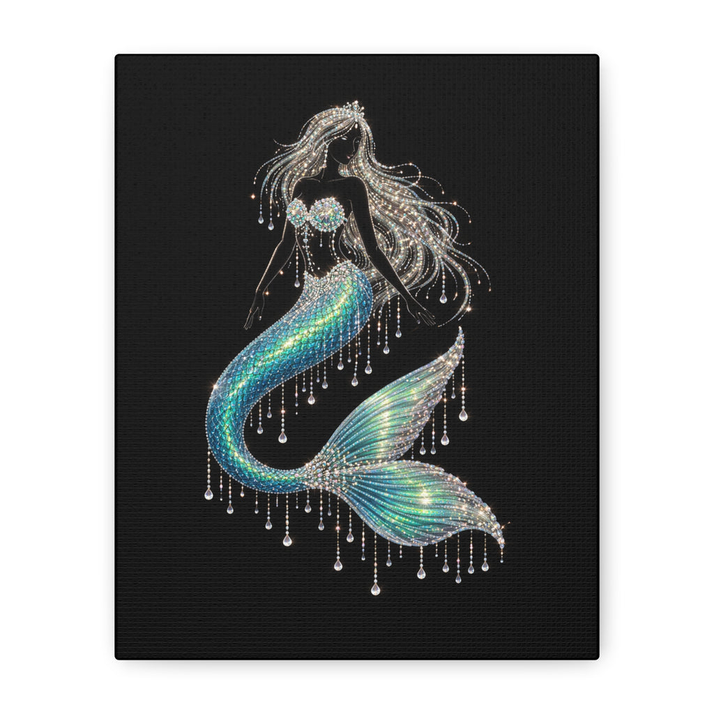 Mermaid Canvas Art — Iridescent Jewel-Embellished Mermaid Wall Decor