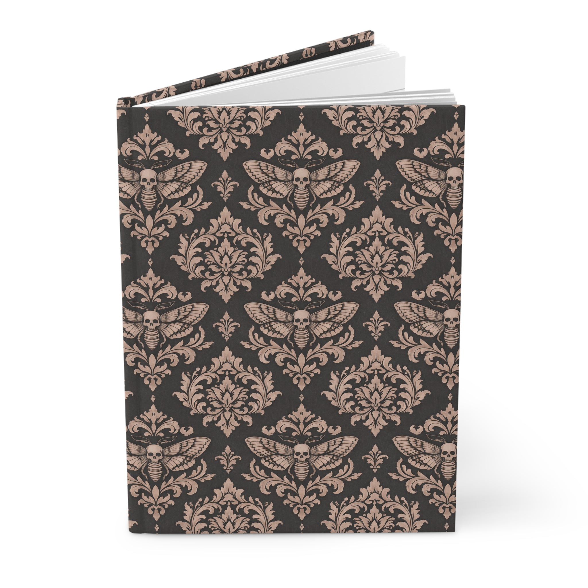 Victorian Moth Damask Hardcover Journal — Gothic Floral Notebook