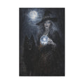 Witch With Wolf Matte Canvas Wall Art — Mystical Moonlight Sorceress, Stretched 1.25"