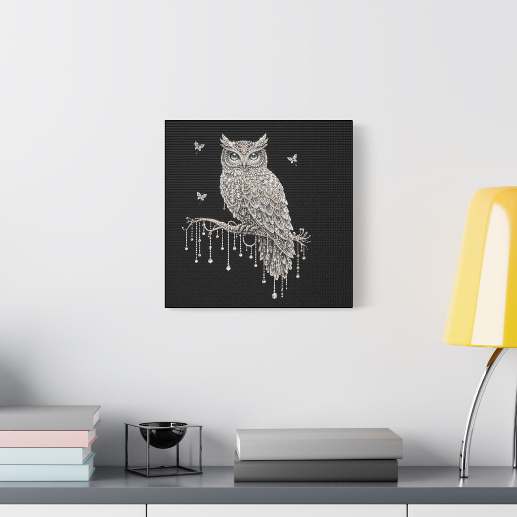 Jeweled Owl Canvas Wall Art — Sparkling Nighttime Owl Print
