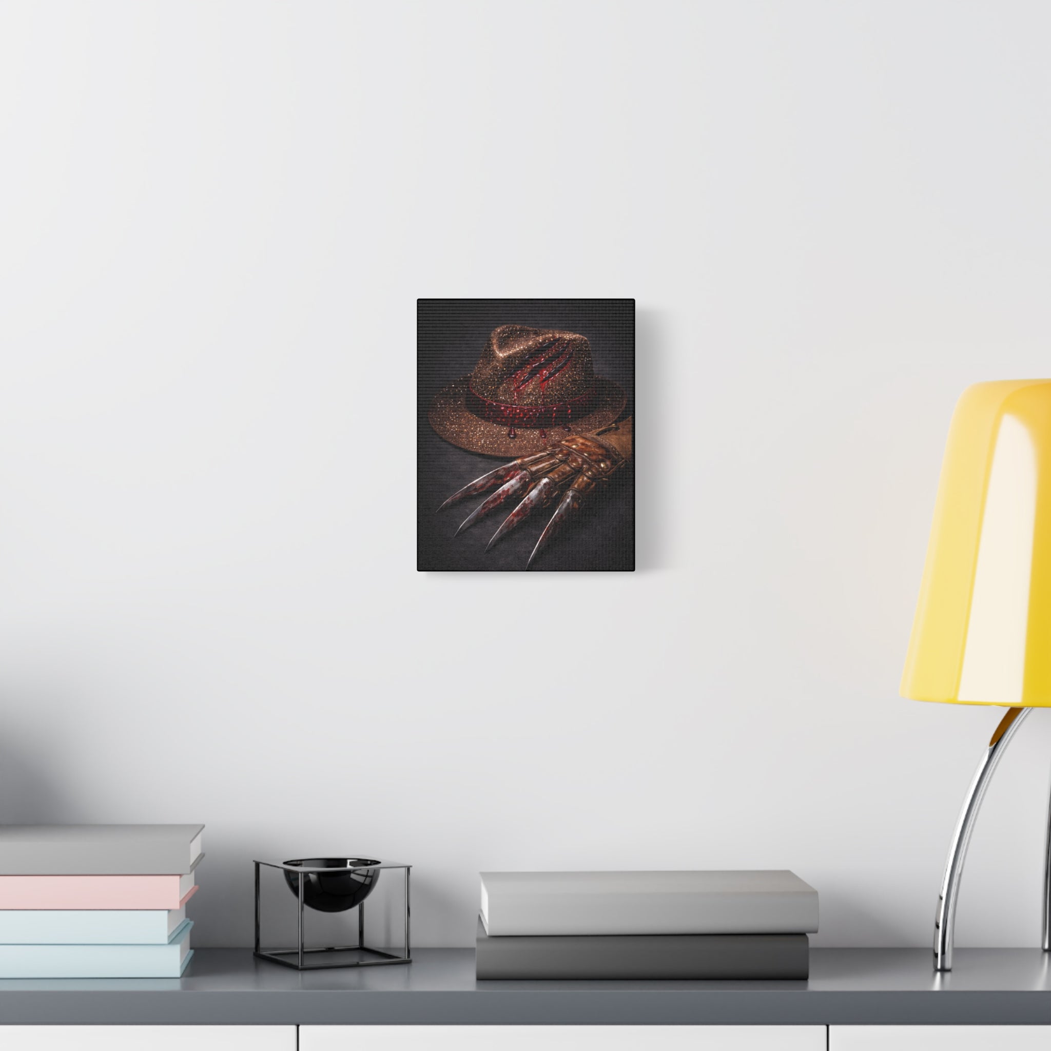 Horror Wall Art Canvas — Glove & Bloody Fedora Matte Stretched Print