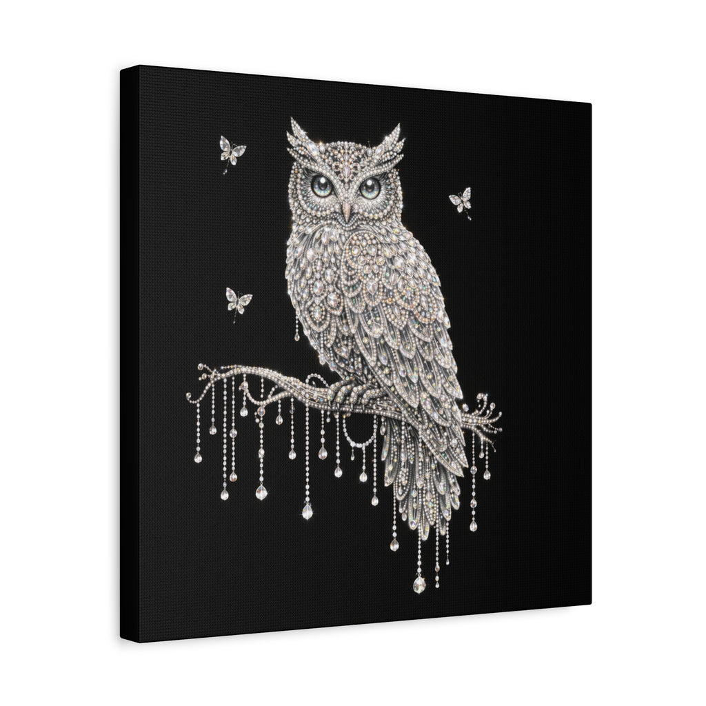 Jeweled Owl Canvas Wall Art — Sparkling Nighttime Owl Print
