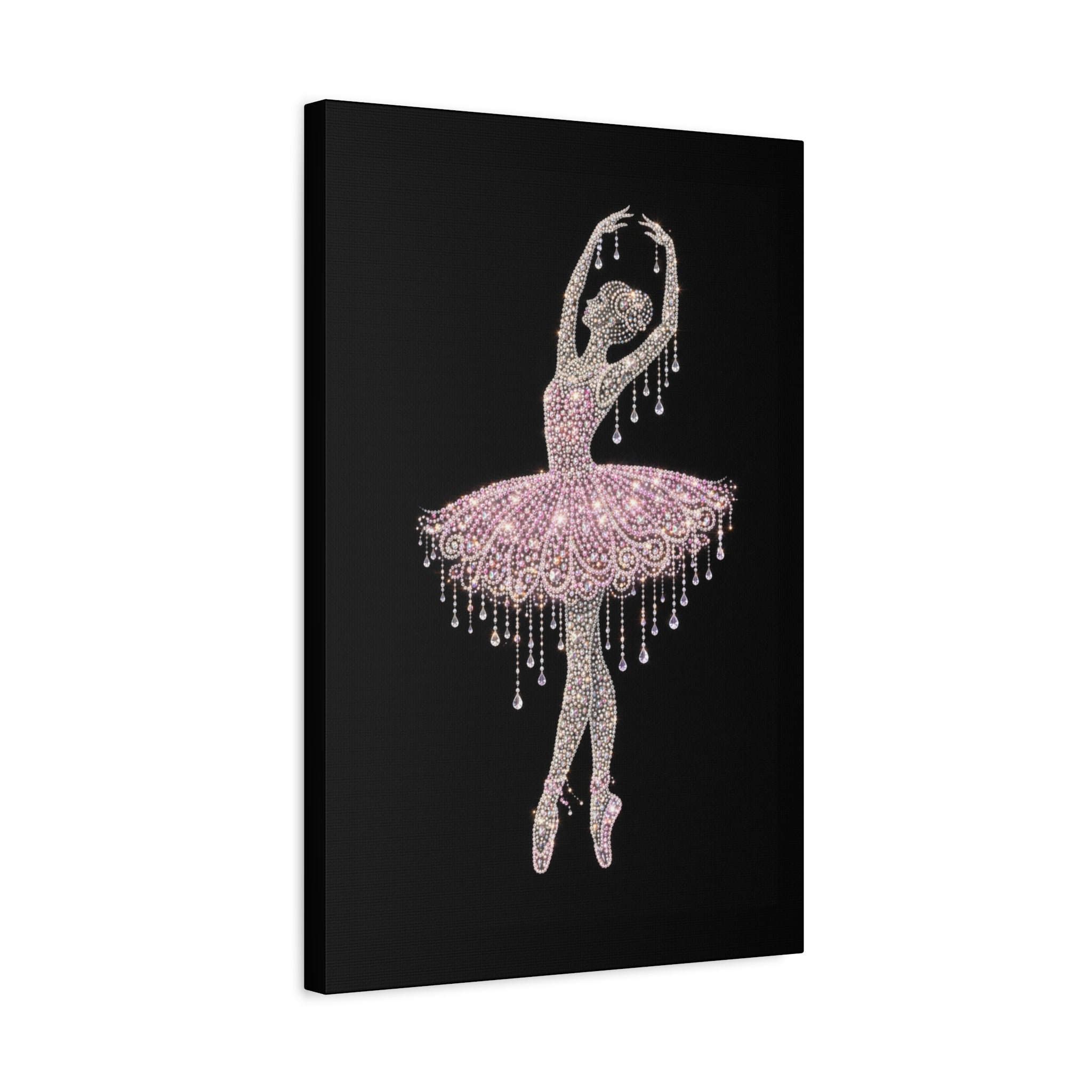 Ballet Dancer Sparkle Matte Canvas Wall Art — Pink Rhinestone Ballerina on Black