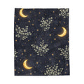 Moonlit Garden Velveteen Plush Blanket — Night Sky Crescent Moon & Foliage Throw
