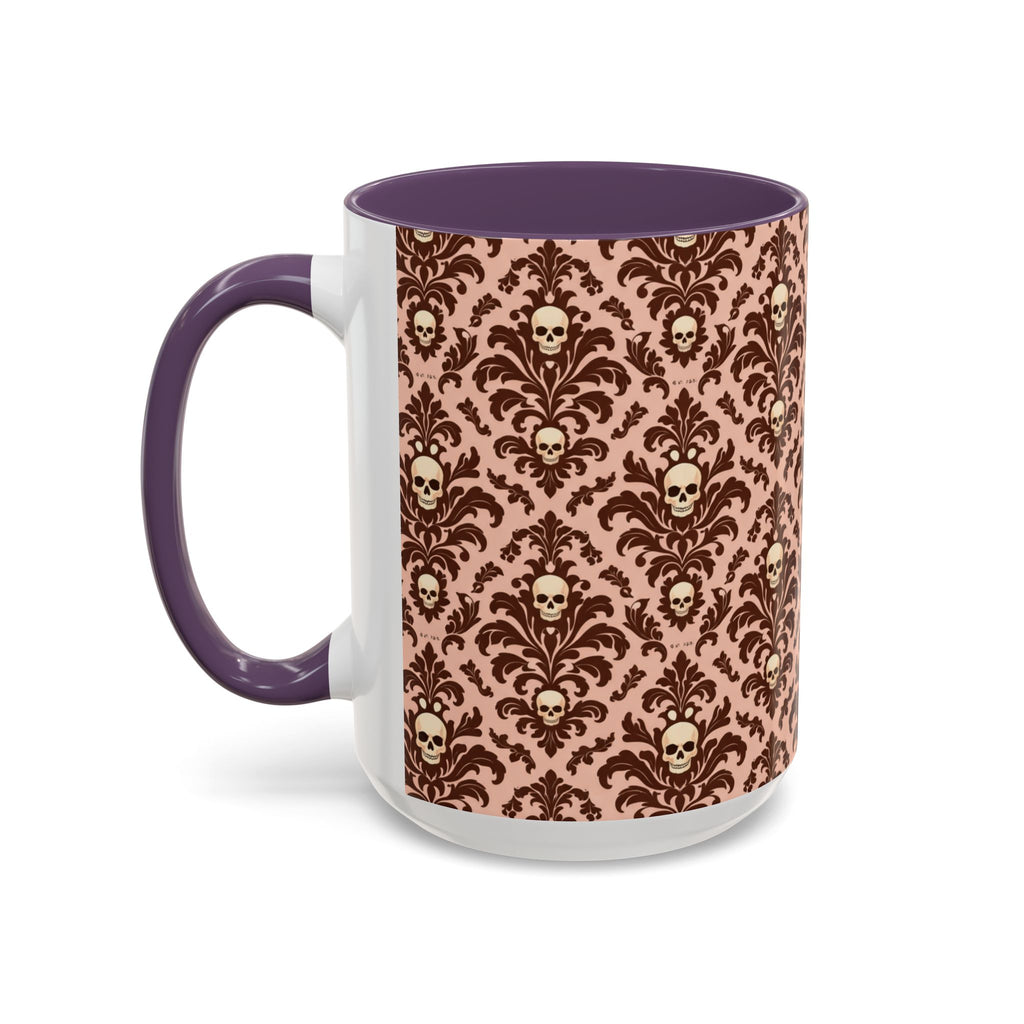 Skull Damask Accent Coffee Mug — Gothic Vintage Pattern (11/15 oz)
