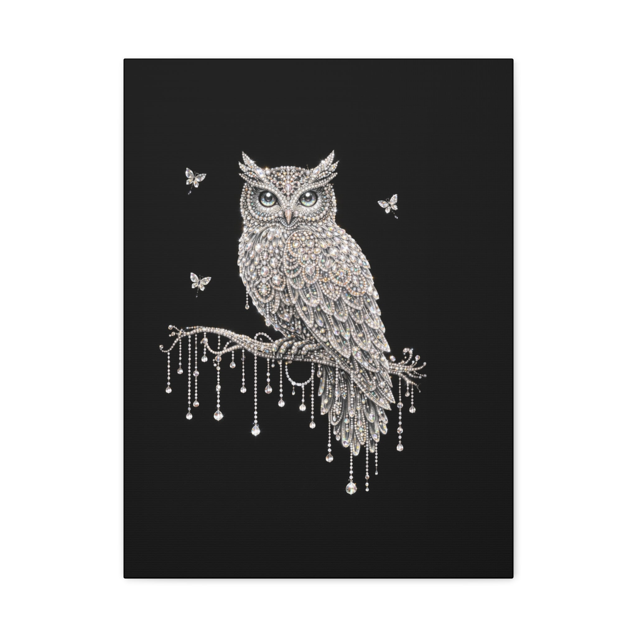 Jeweled Owl Canvas Wall Art — Sparkling Nighttime Owl Print