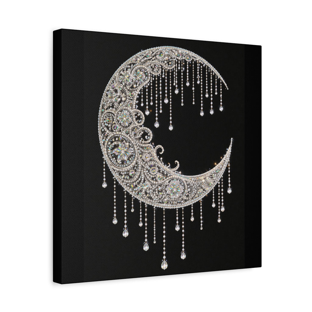 Crescent Moon Jewel Canvas Art — Decorative Boho Moon Wall Decor