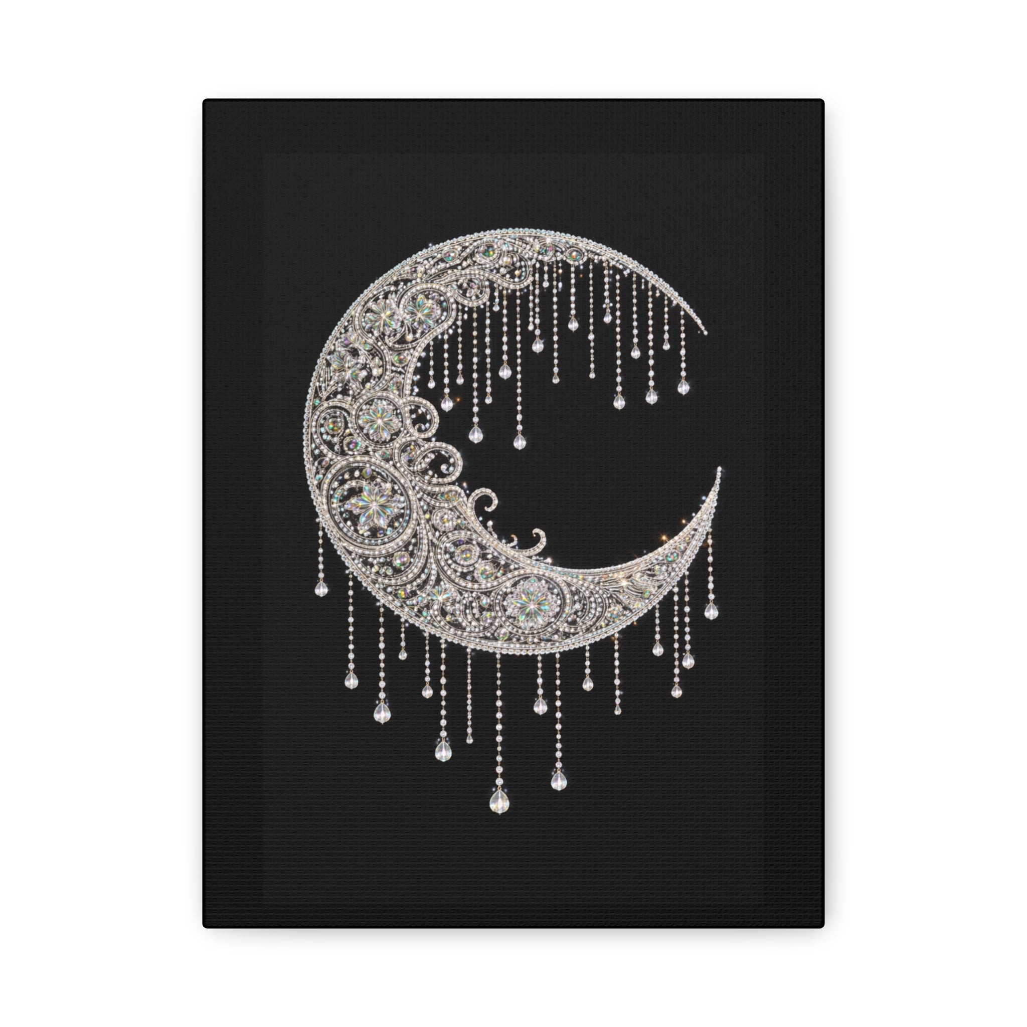 Crescent Moon Jewel Canvas Art — Decorative Boho Moon Wall Decor