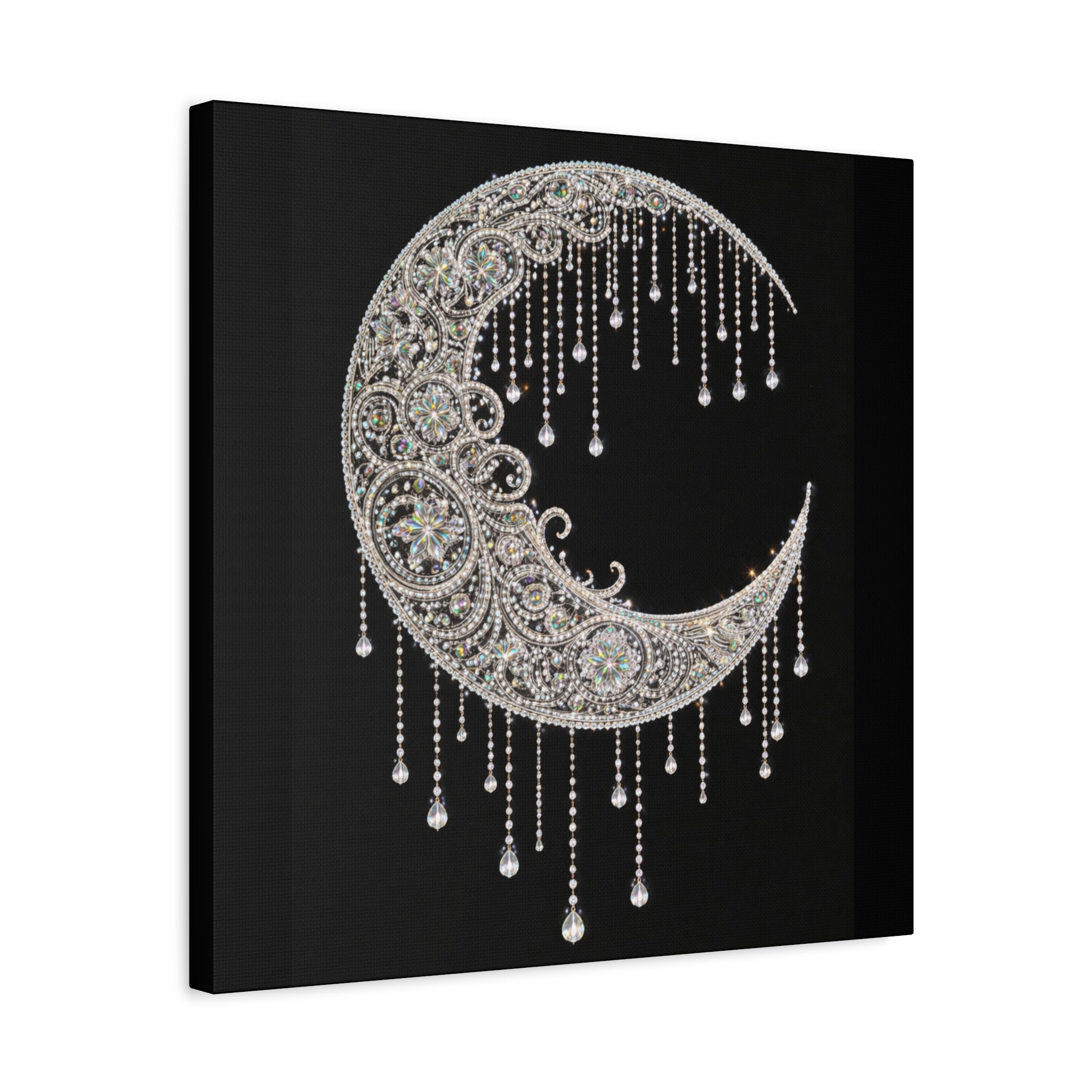 Crescent Moon Jewel Canvas Art — Decorative Boho Moon Wall Decor