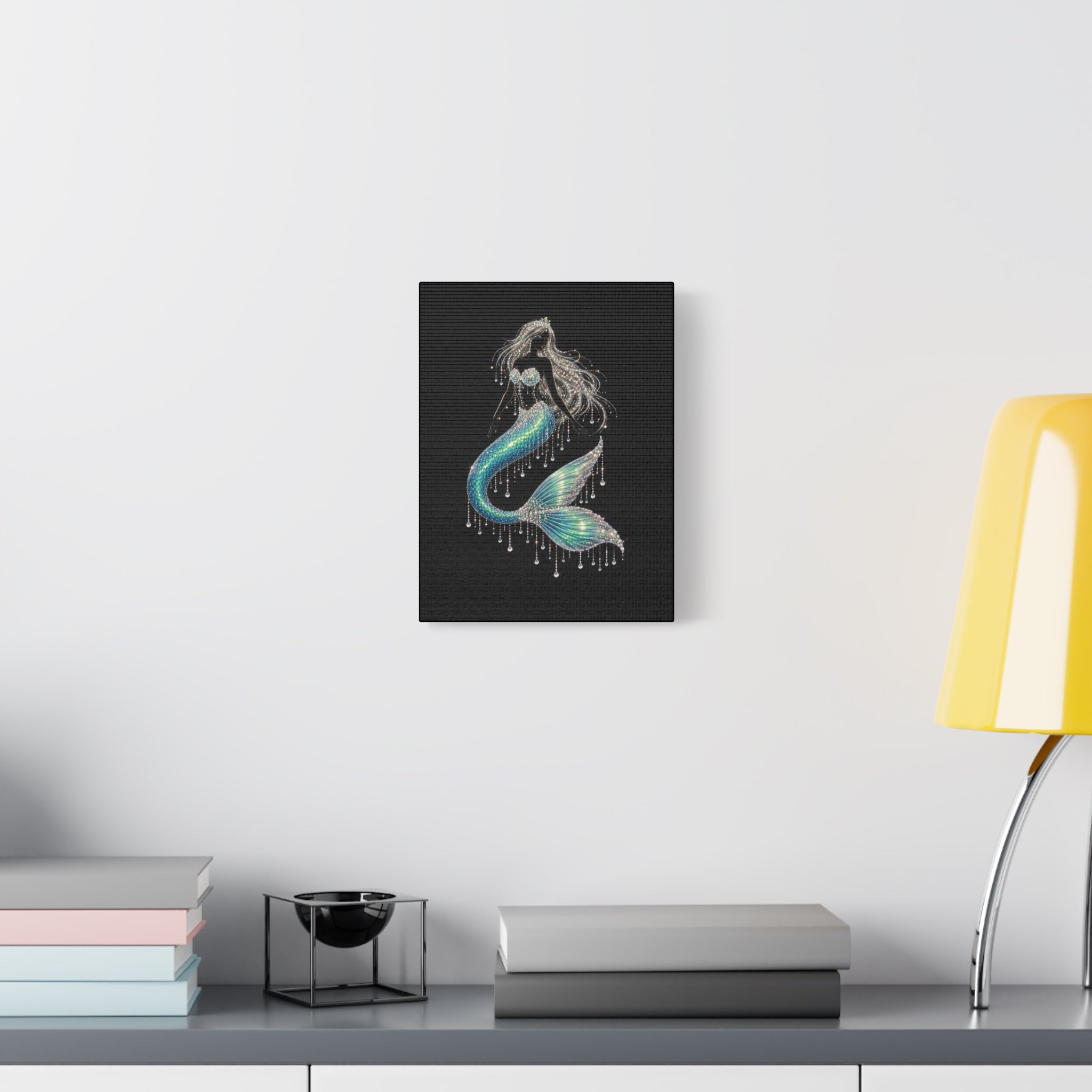 Mermaid Canvas Art — Iridescent Jewel-Embellished Mermaid Wall Decor
