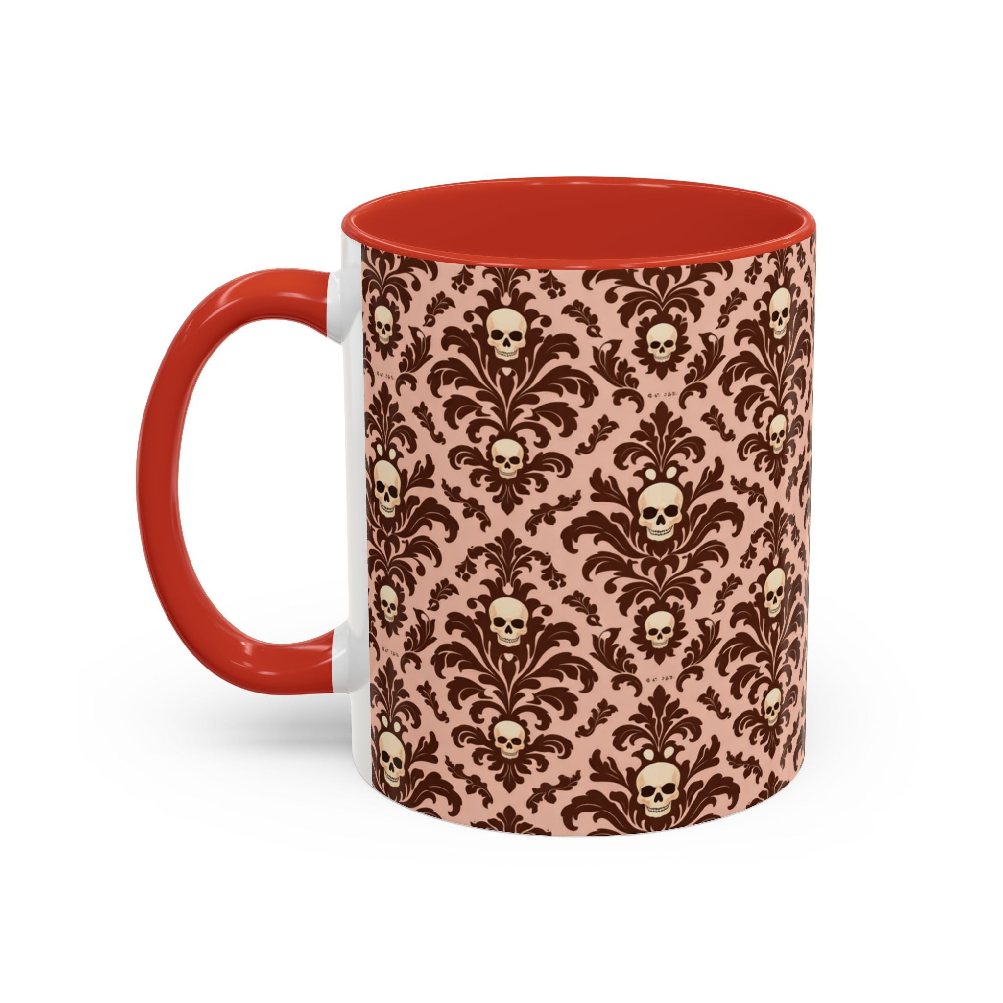 Skull Damask Accent Coffee Mug — Gothic Vintage Pattern (11/15 oz)