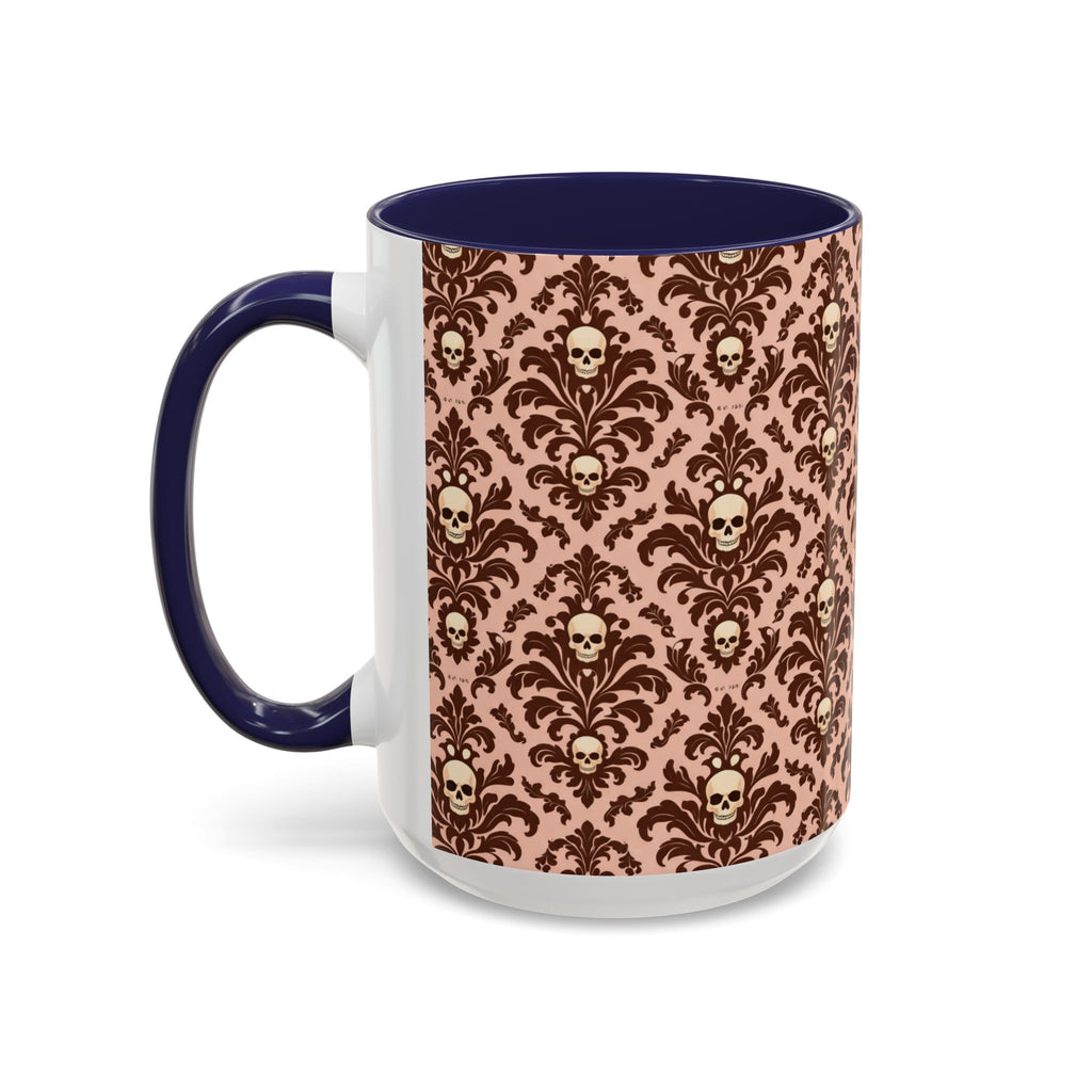Skull Damask Accent Coffee Mug — Gothic Vintage Pattern (11/15 oz)