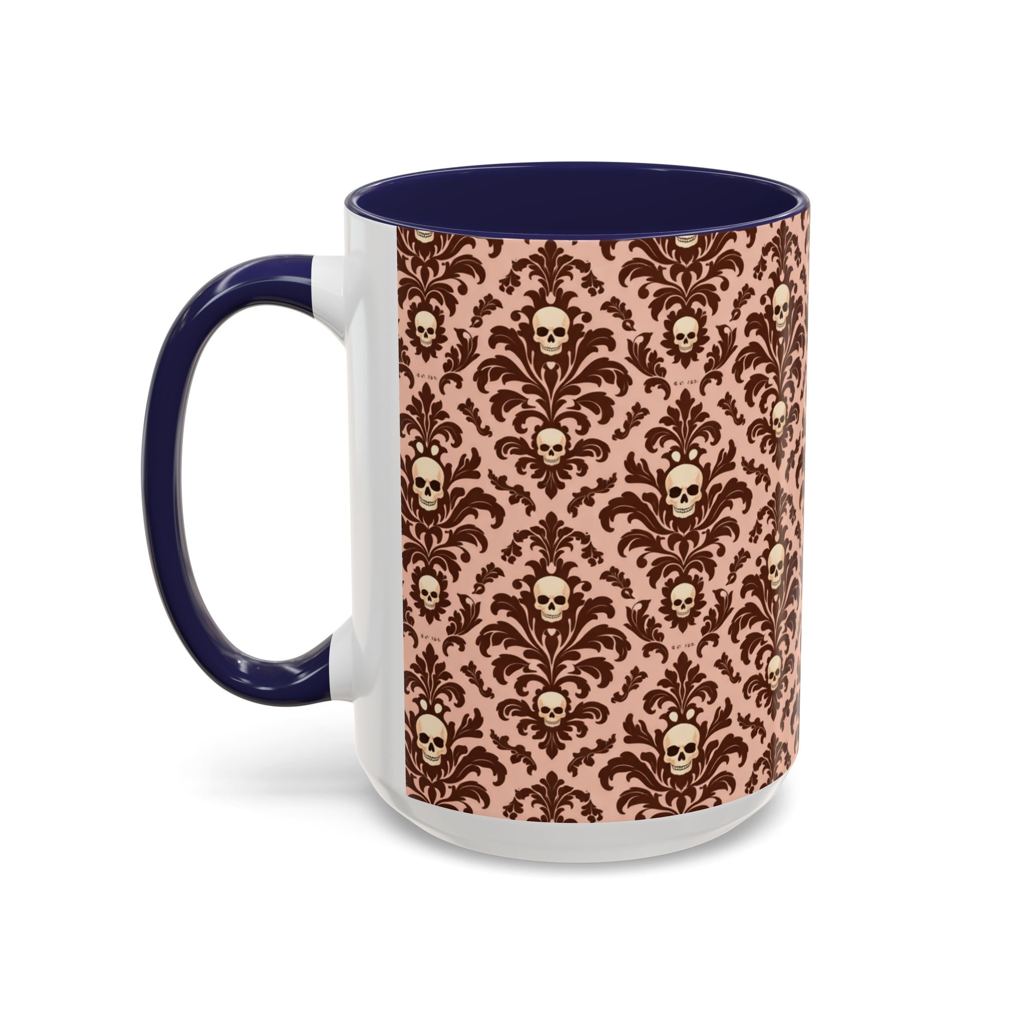 Skull Damask Accent Coffee Mug — Gothic Vintage Pattern (11/15 oz)
