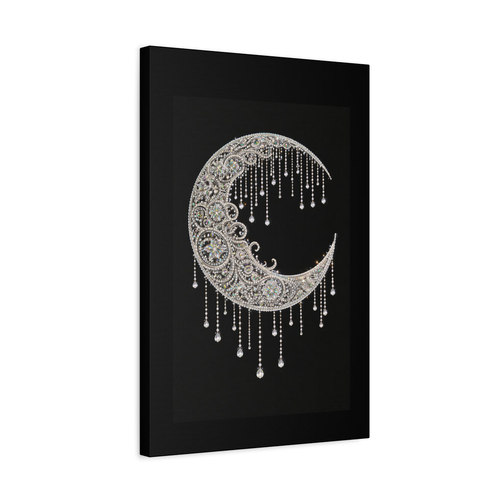 Crescent Moon Jewel Canvas Art — Decorative Boho Moon Wall Decor