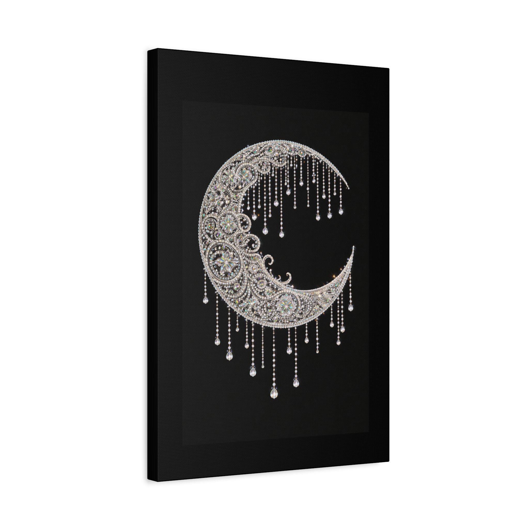 Crescent Moon Jewel Canvas Art — Decorative Boho Moon Wall Decor