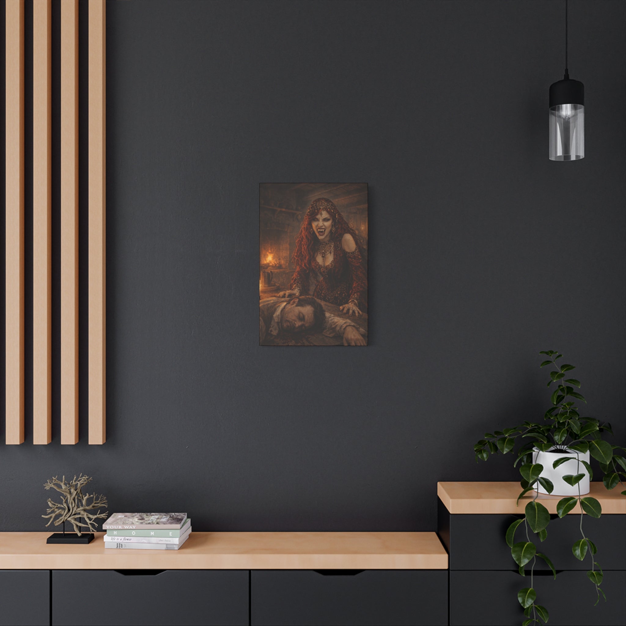 Vampire Femme Fatale Matte Canvas Print — Gothic Horror Wall Art