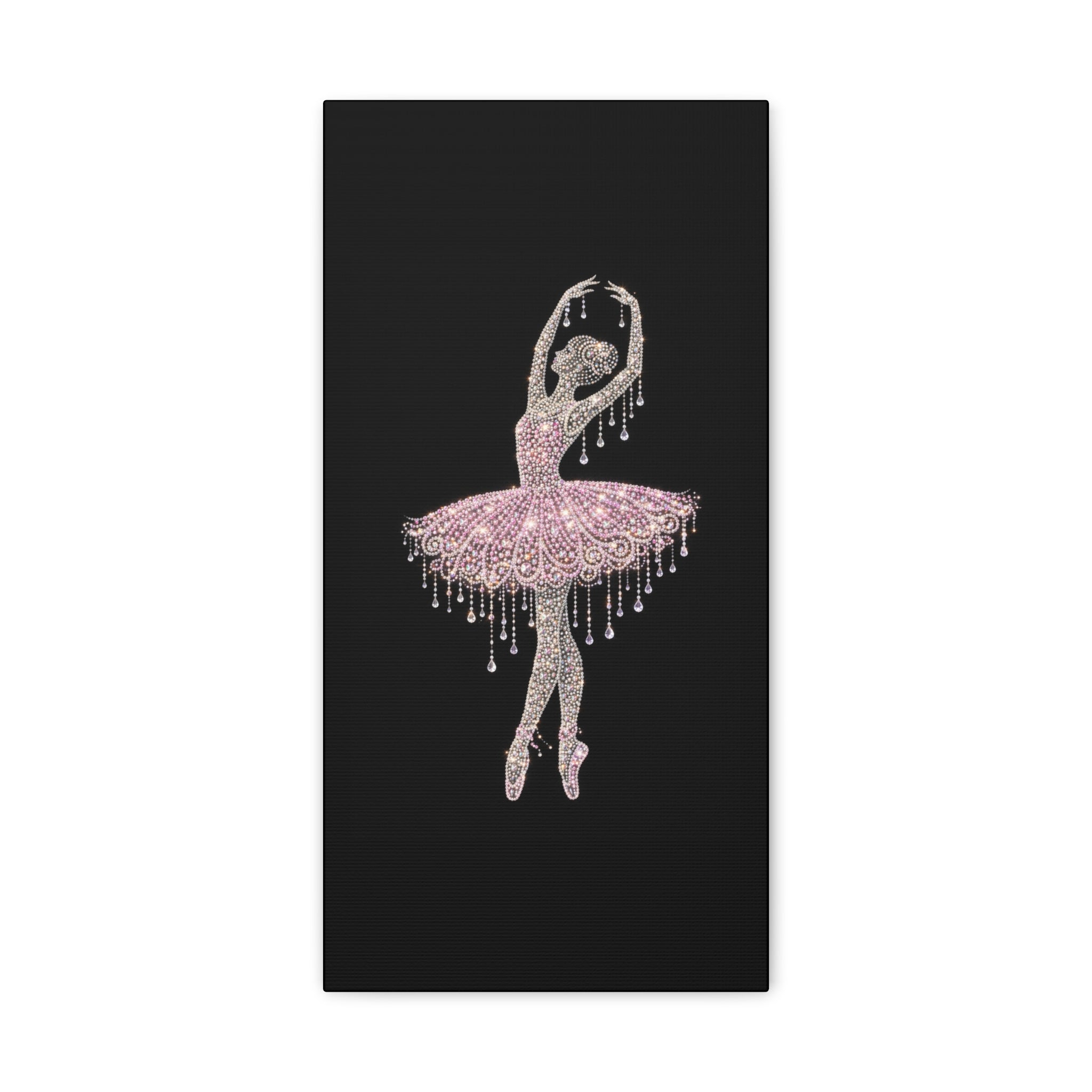 Ballet Dancer Sparkle Matte Canvas Wall Art — Pink Rhinestone Ballerina on Black