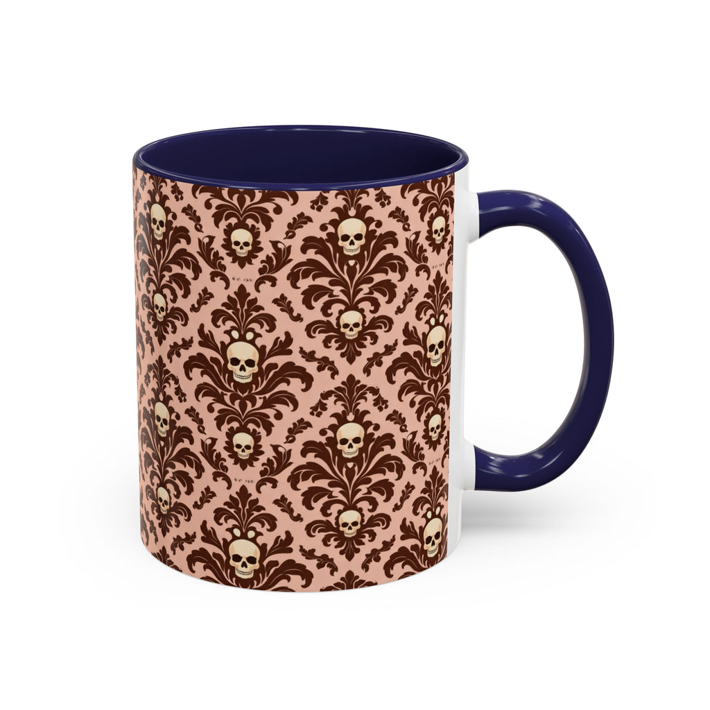 Skull Damask Accent Coffee Mug — Gothic Vintage Pattern (11/15 oz)