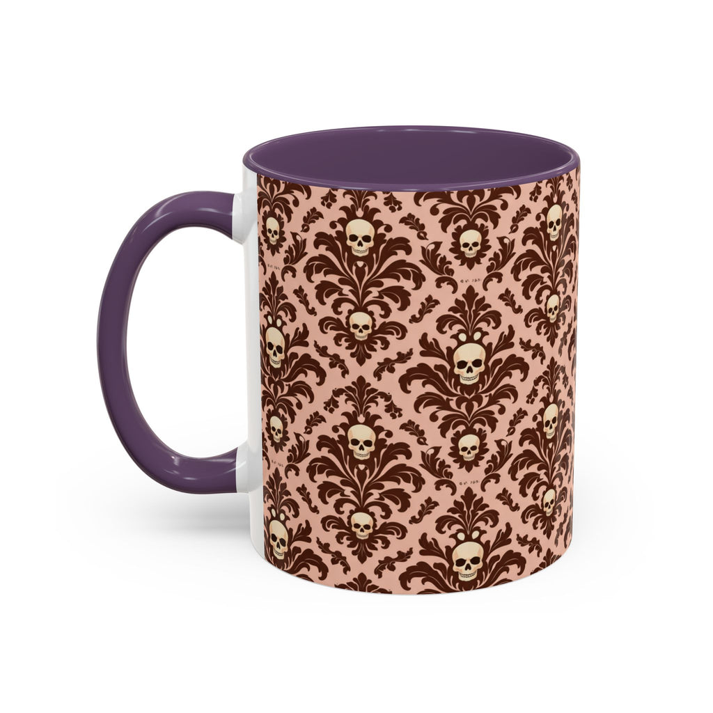 Skull Damask Accent Coffee Mug — Gothic Vintage Pattern (11/15 oz)