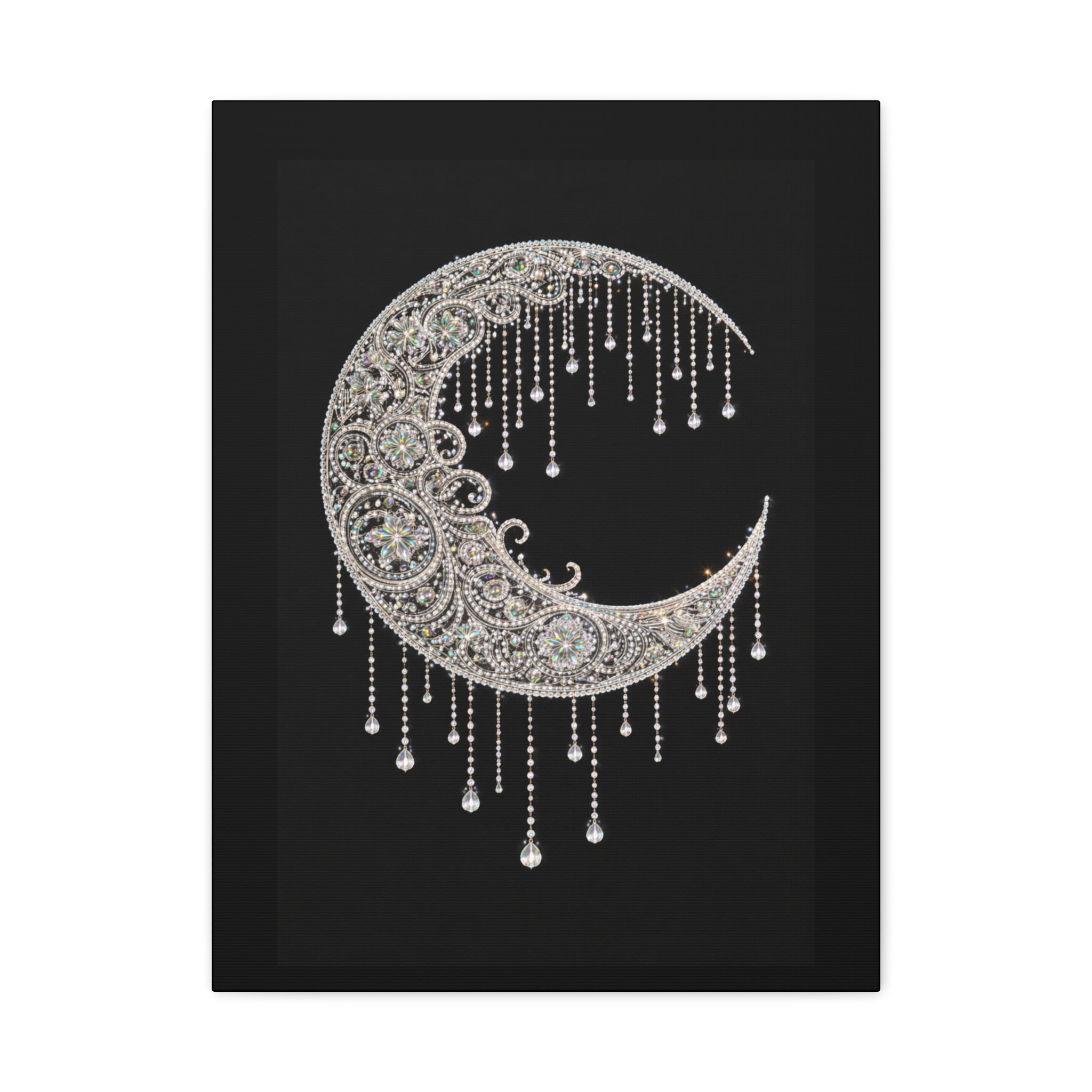 Crescent Moon Jewel Canvas Art — Decorative Boho Moon Wall Decor