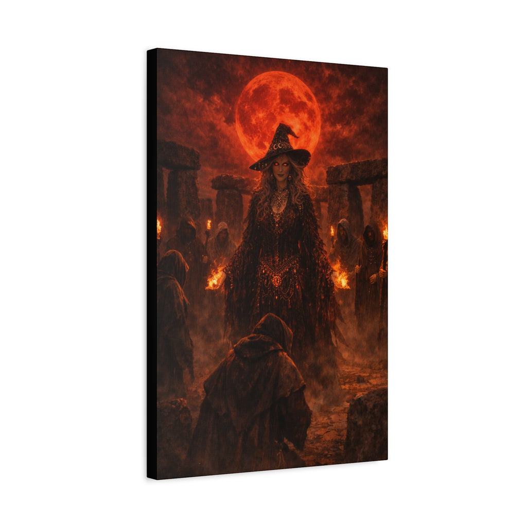 Witch Ritual Canvas Print – Red Blood Moon Wall Art