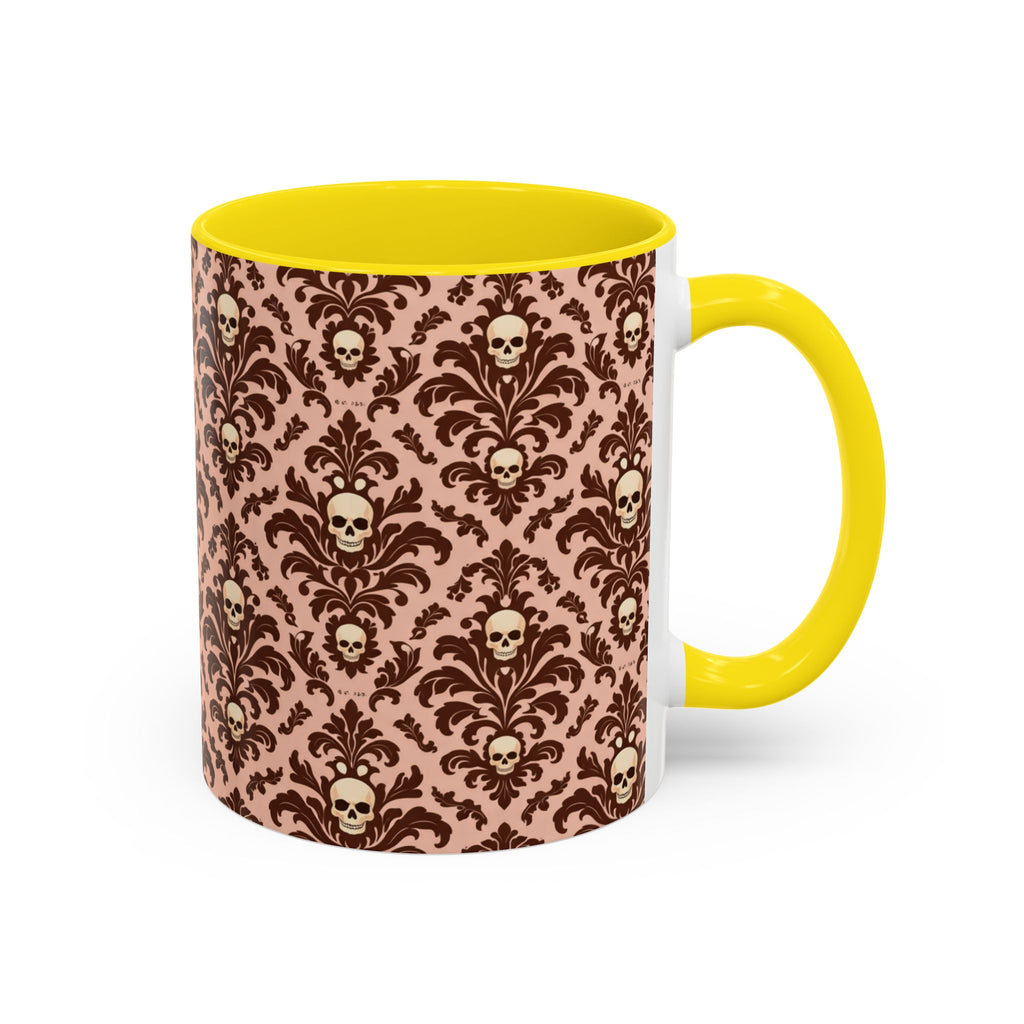 Skull Damask Accent Coffee Mug — Gothic Vintage Pattern (11/15 oz)